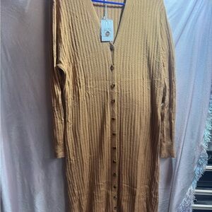 Lucky Brand Tan Long Sleeve Ribbed Dress